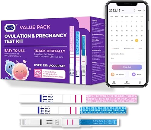 Miniatura 3 de DAVID 40 tiras de prueba de ovulación y 18 pruebas de embarazo, detección temprana tiras de prueba HCG resultado temprano prueba de embarazadas,