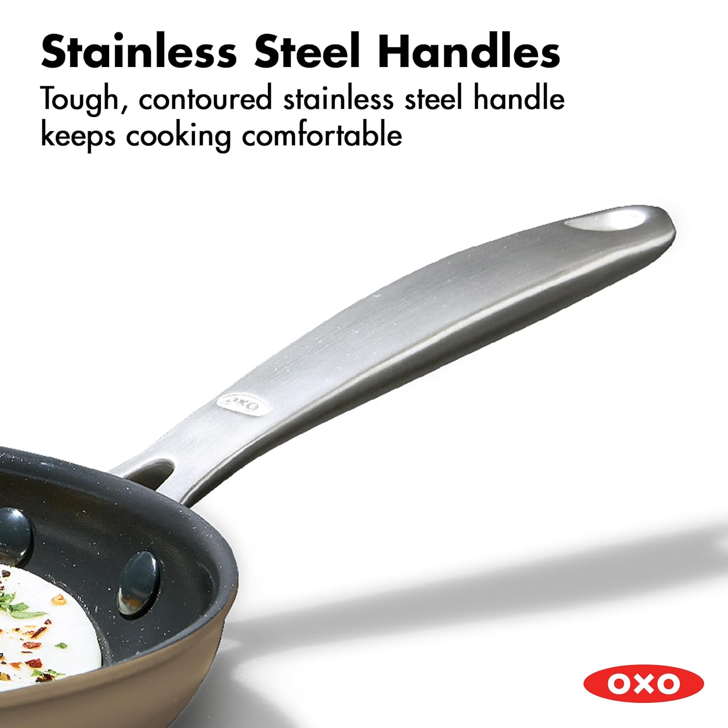 OXO Enhanced 8” Nonstick Frying Pan Skillet, Ceramic PFAS-Free Cookware, Stainless Steel Handle, Eggs & Omelets, Dishwasher & Oven Safe, Biscuit Brown - Image 6