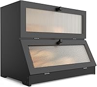 Vista 1 de Panera de bambú de doble capa para encimera de cocina, contenedor de almacenamiento de gran capacidad para pan, panera rústica con ventana (negro)