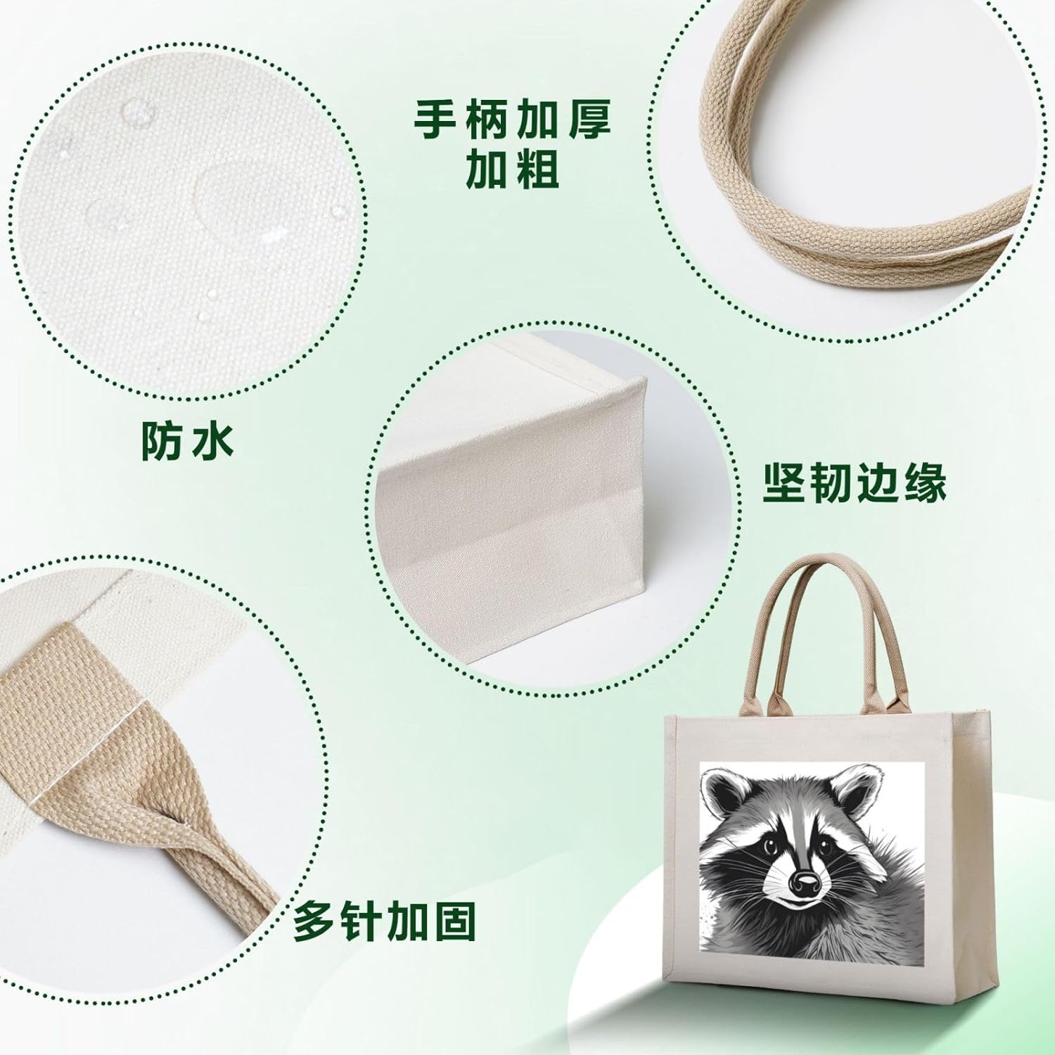 かわいいアライグマキャンバスキャリートートバッグ &ndash; エコフレンドリーで再利用可能なショッピングバッグ、女性用ショルダーバッグ