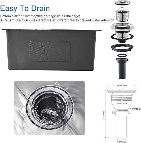 Vista 43 de MENATT Fregadero de cocina de 20 pulgadas, acero inoxidable SUS304 hecho a mano, fregadero de cocina con colador de fregadero (cepillado), 20 x 16 x