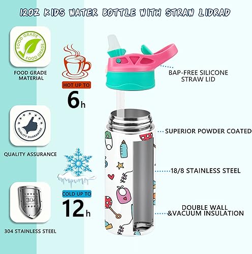 Miniatura 5 de Vaso de sublimación para niños, paquete de 25 vasos de sublimación de acero inoxidable de 12 onzas, vaso aislado de doble pared con asa, tapa a