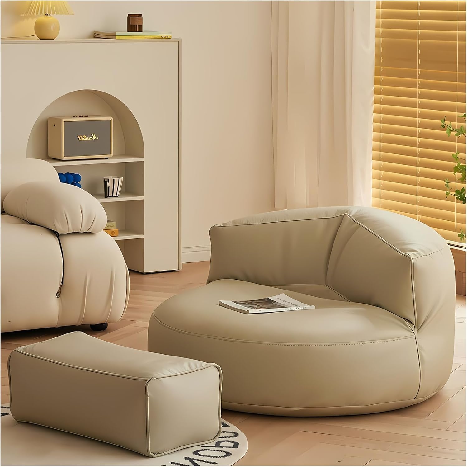 Bean Bag Chairs for Adults, Faux Leather Bean Bag Sofa, Ergonomic Support & Easy Clean with Wet Wipes, DIY Filling for Living Room, Bedroom, Garden Floor Seating (C)