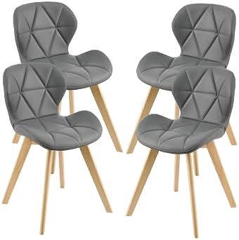 [en.casa] Conjunto de 4 Sillas de Comedor Älmhult Set de 4 Sillas de Cocina Elegantes y Acolchadas con Respaldo Madera Cuero sintético 78 x 47 x 52 cm - Gris