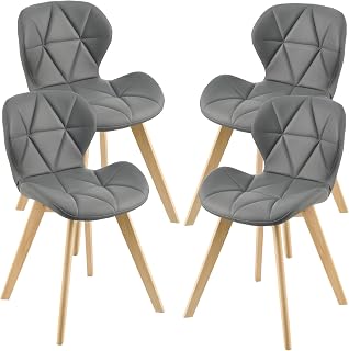 [en.casa] Conjunto de 4 Sillas de Comedor Älmhult Set de 4 Sillas de Cocina Elegantes y Acolchadas con Respaldo Madera Cuero sintético 78 x 47 x 52 cm - Gris
