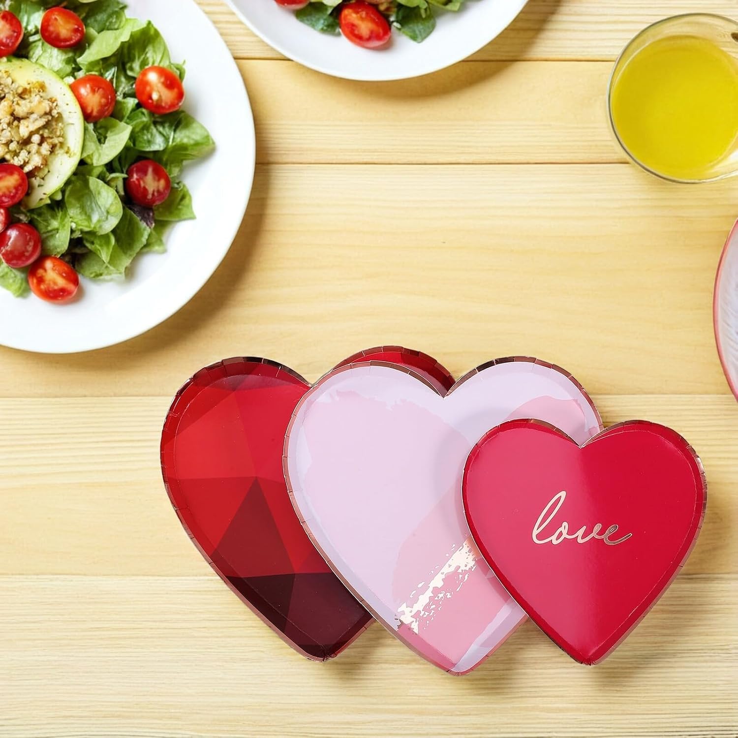 24pcs Valentine’s Day Heart Shaped Paper Plates Set – 9-inch Red Pink and 7-inch Red Disposable Dessert Plates for Weddings, Anniversaries, Birthday Party Tableware