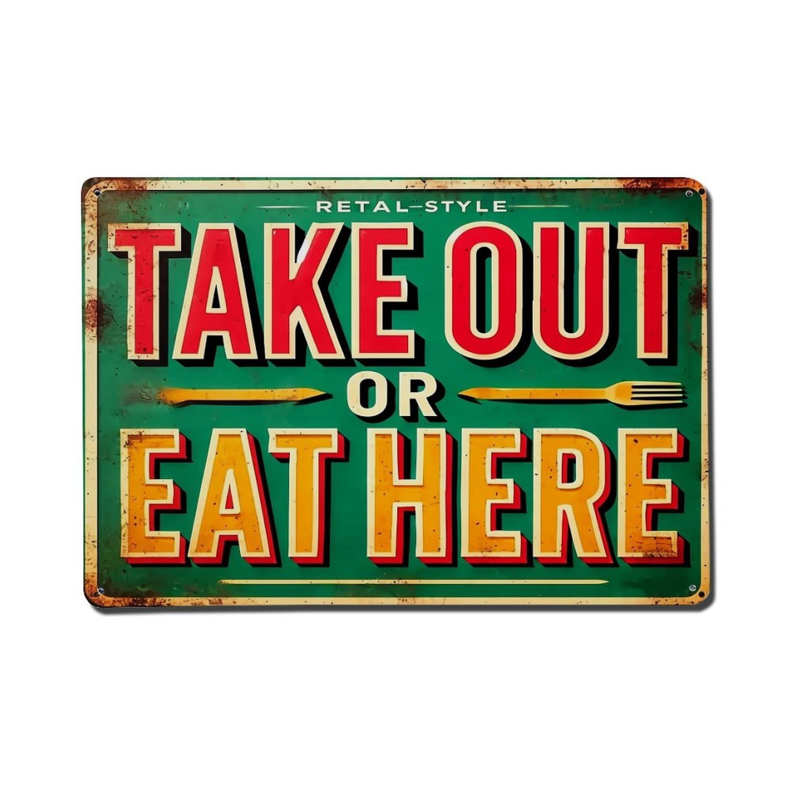 Retro Style Take Out Or Eat Here Vintage Tin Sign Retro Metal Wall Decor Metal Poster, Home Bar Garage Farmhouse Cafe Wall Art Decoration 8x12Inches