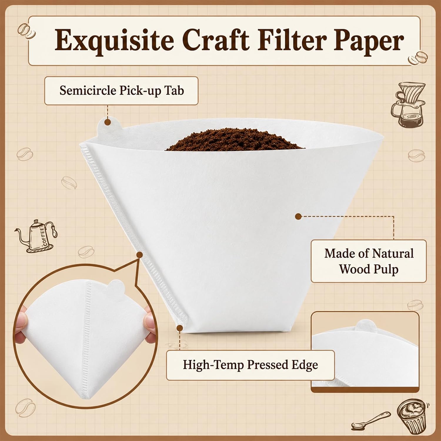 Coffee Filters #4, 100 Count White Disposable Cone Coffee Filters