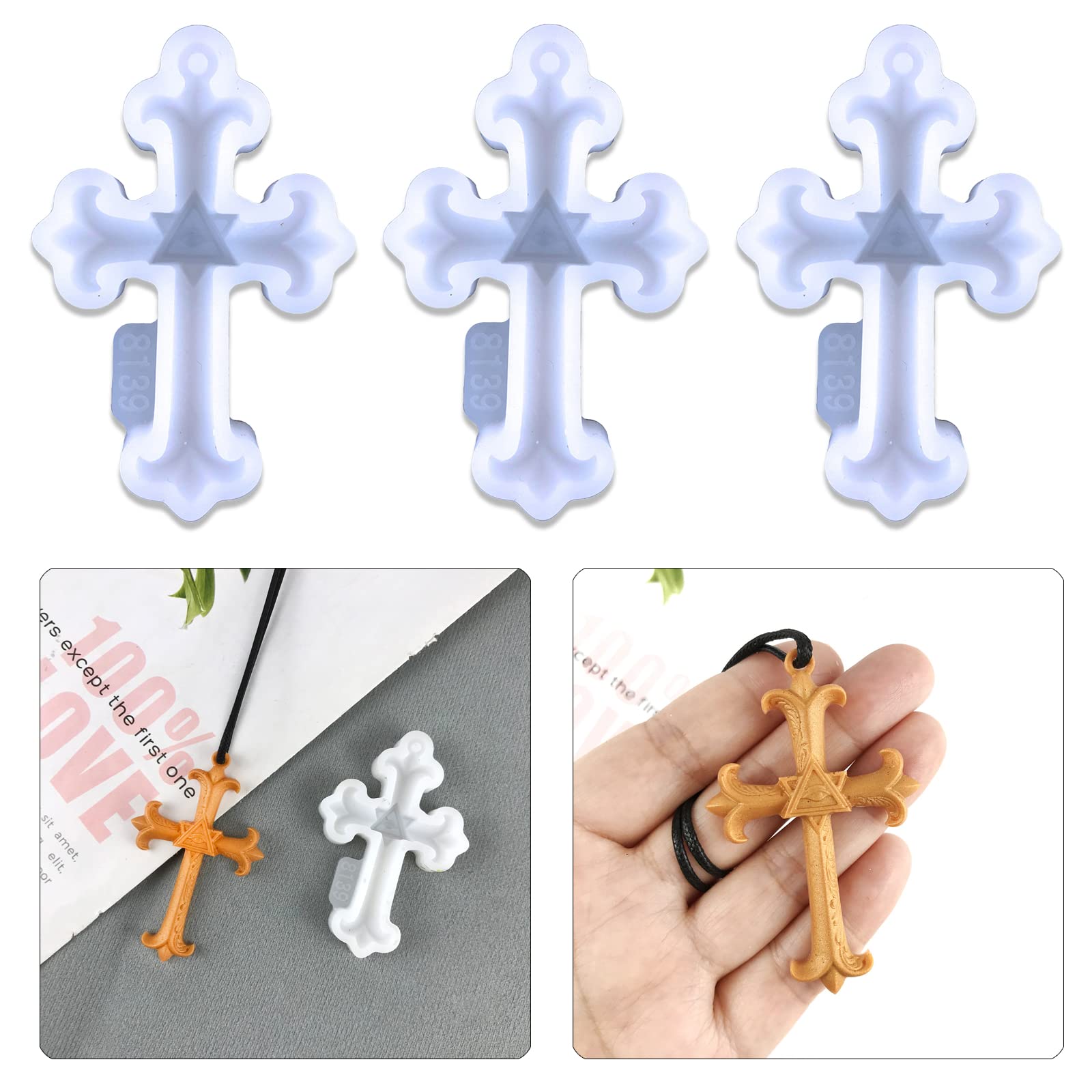 Playing Mold 3Pcs Cross Shape Epoxy Resin Silicone Mold for DIY Pendant hand string Necklace jewelry Aromatherapy Plaster (B)