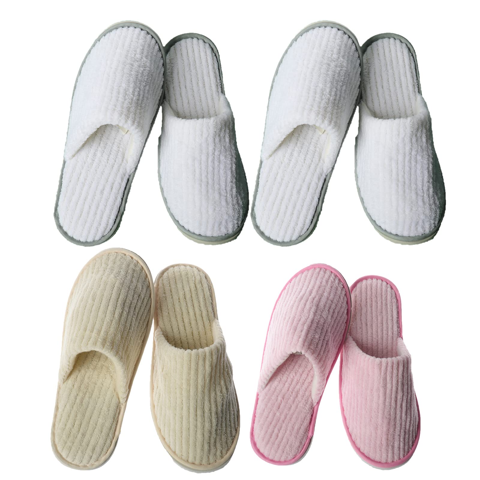 4 Paires Pantoufle de Spa Lavable | Chaussons Invités Jetable en Velours Léger Antidérapant pour Hôtel Voyage Maison Intérieur