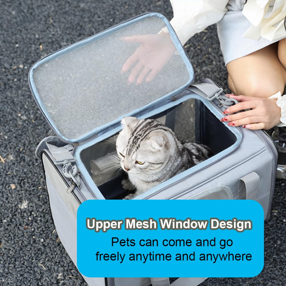 Bolso Transportador para Mascotas con Ruedas, Transportín Desmontable con Asa Telescópica y Correa para EI Hombro, Ideal para Perros y Gatos Pequeños, para Viajes (Gris con Bordes Azules)