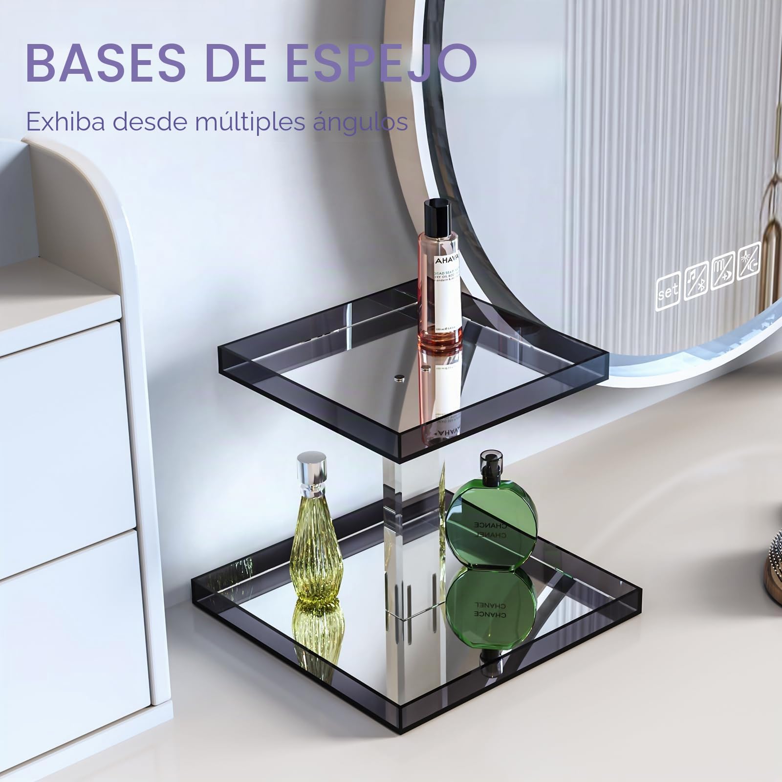 NiHome Organizador de exhibición de Perfume acrílico, Organizador de Colonia de 2 Niveles, Soporte de Maquillaje con Base de Espejo, Bandeja versátil de Almacenamiento de tocador Hecha a Mano para