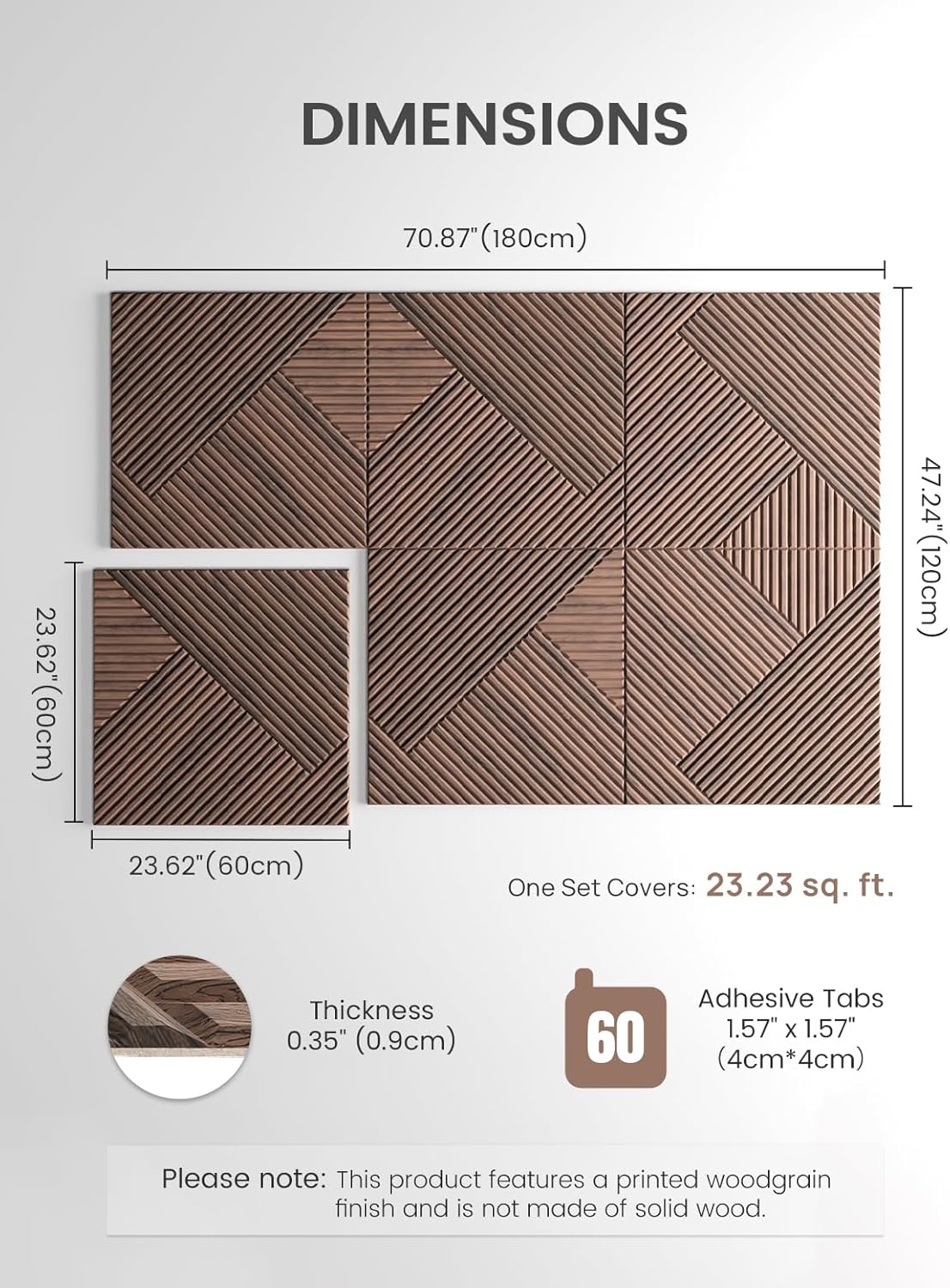 Fluxynara Large Felt Bulletin Board,Cork Board Alternative 70.87'' x 47.24'' Art Acoustical Wall Panels-6 Pack with 60 Adhesive Tabs,for Recording Studio/Home Offices-Walnut/Diamond Chevron