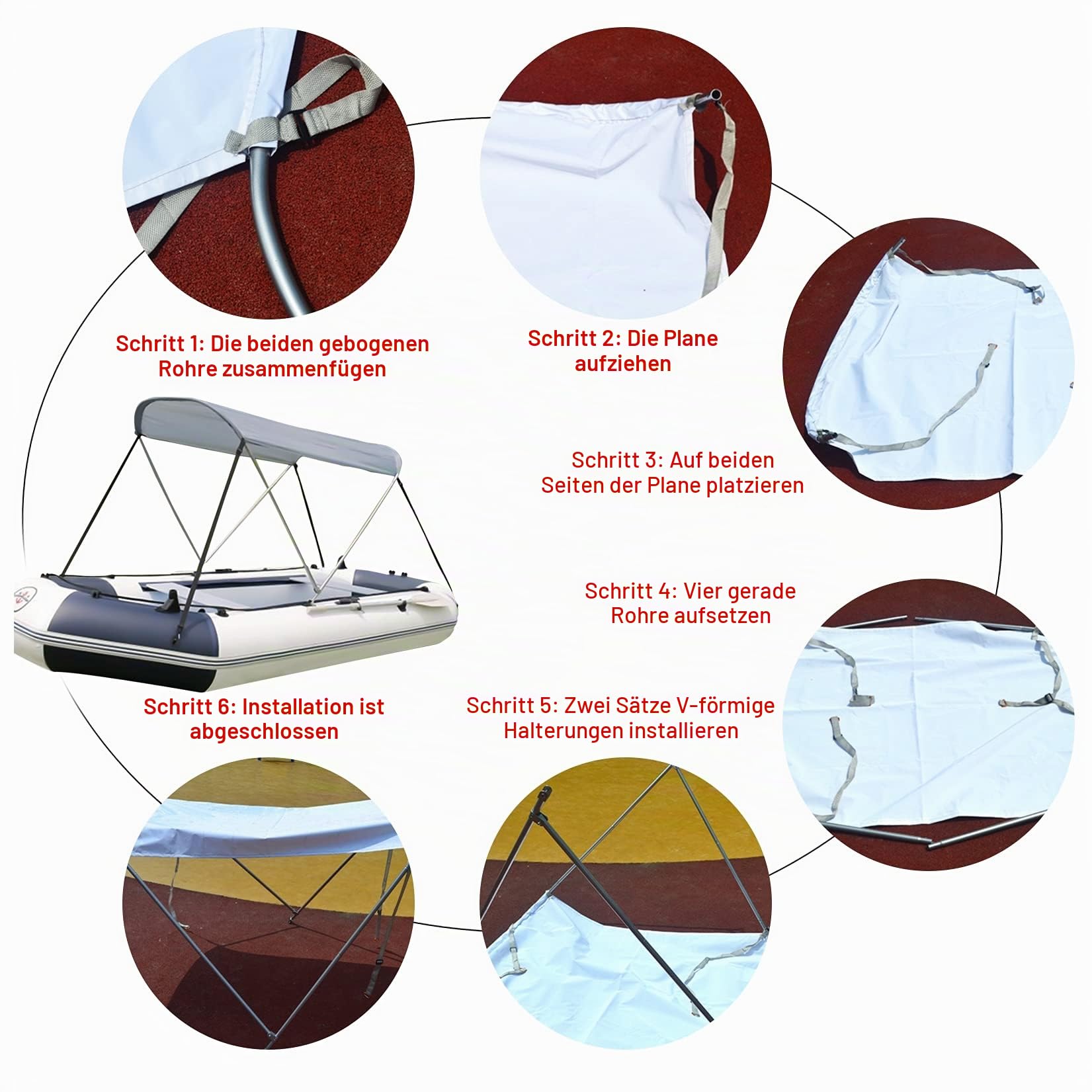 wasserdichte Boot Bimini Top Cover Sun Shade Boot Baldachin Für Fischerboot, Gummiboot, Schlauchboot Top Boat Cover,Grau