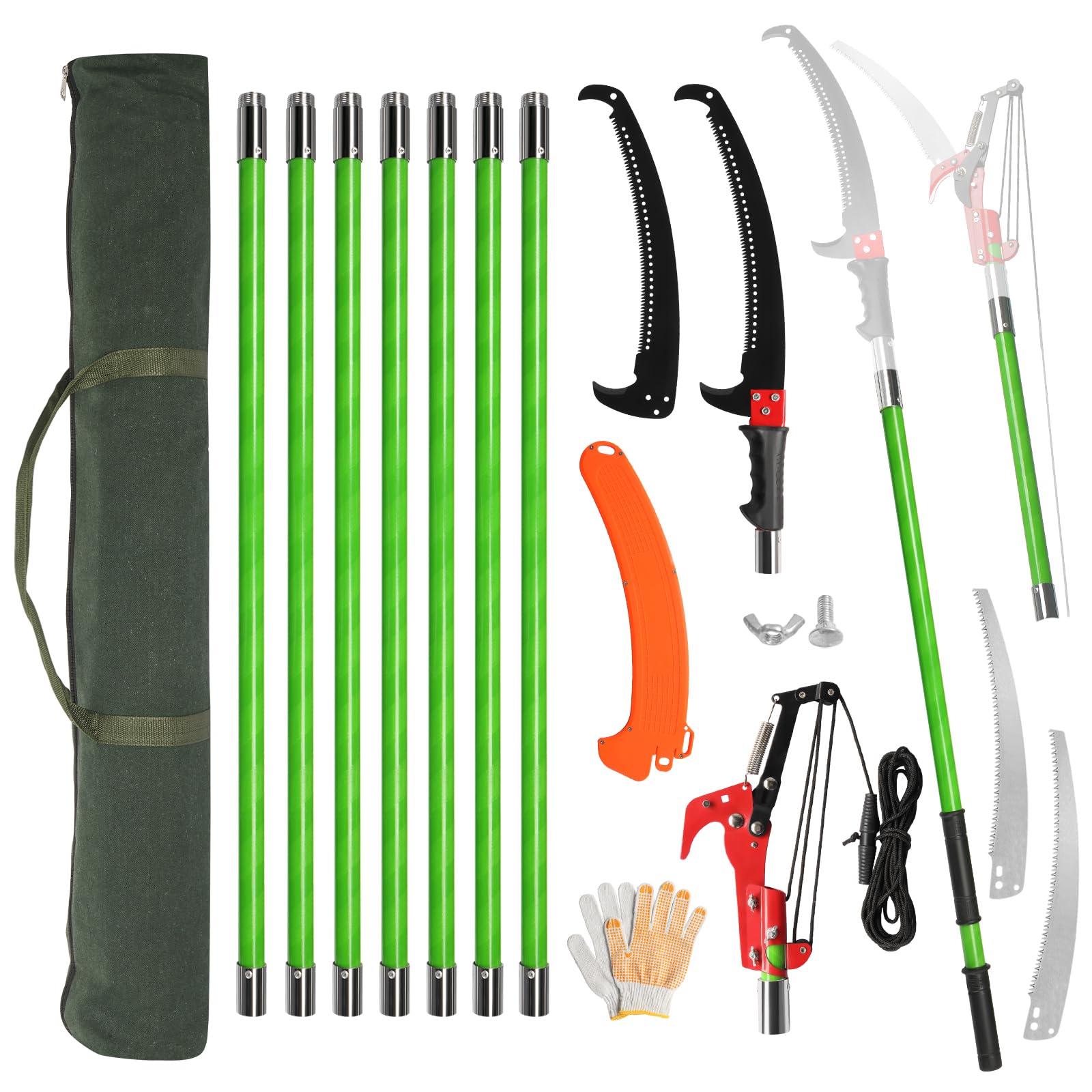 Outopee 30FT Telescopic Tree Pruner with Steel Blade and Shears, Green