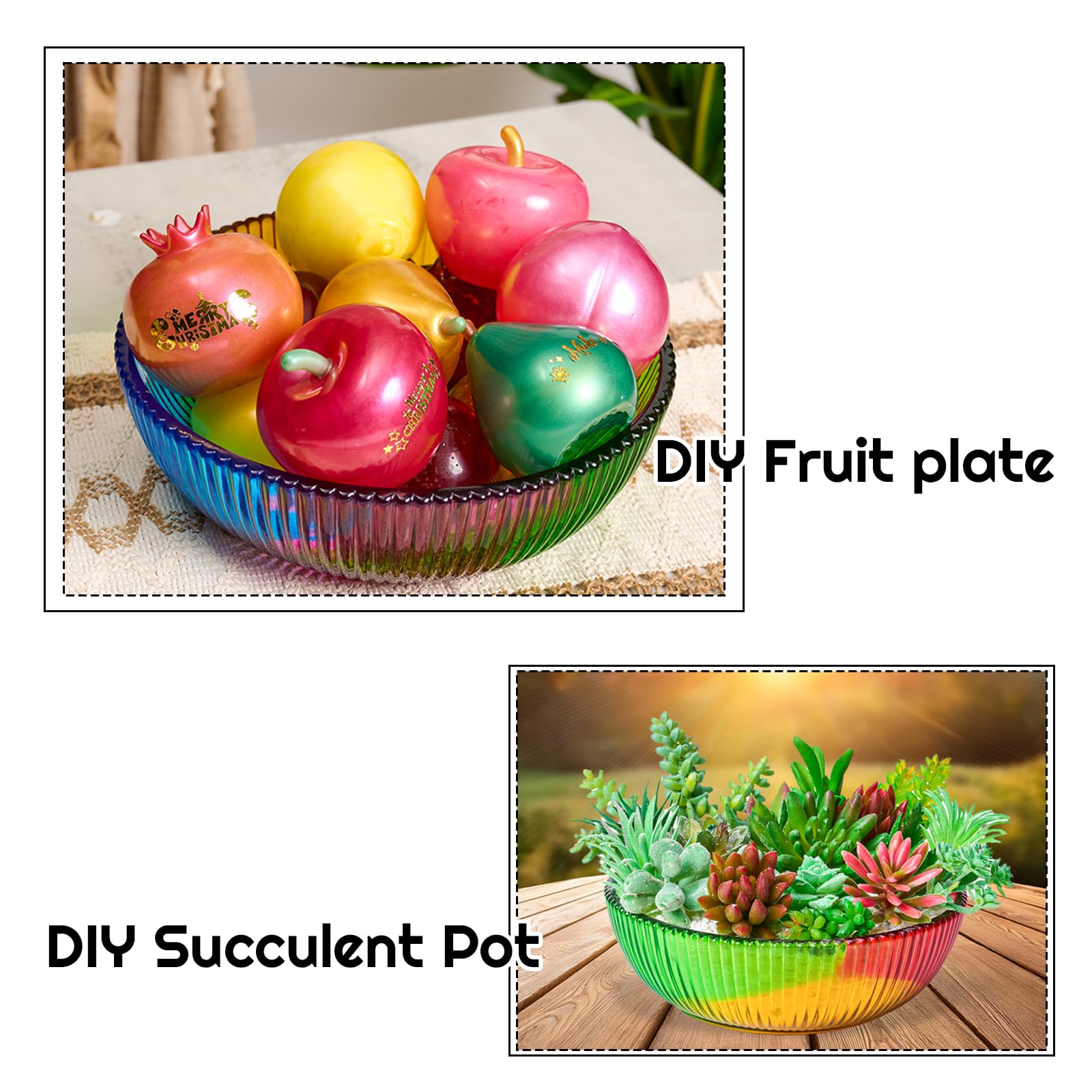 Lot de 2 grands moules en résine en silicone - 25,4 cm - 20,3 cm - Rond à rayures profondes - Moule en résine époxy pour béton - Pour pot de fleurs, bijoux, maquillage, bougies, loisirs créatifs