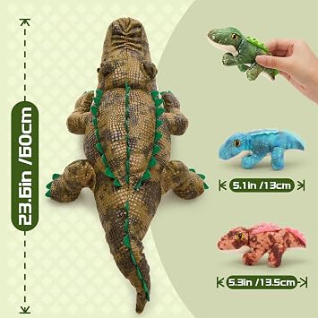 MorisMos Giant Crocodile Plush Toy 60 cm, 7Pcs Alligator Stuffed Animal Family Set with 3 Baby Crocodiles and 3 Eggs, Lifelike Cuddly Soft Toy Gift for Kids Birthday Party Decor