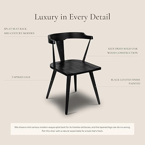 Miniatura 5 de POLY & BARK Silla de Comedor Enzo Negra Moderna de Mediados de Siglo Silla con Respaldo de Listones de Madera de Roble Macizo, Altura del Asiento