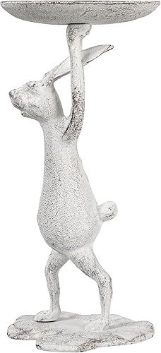 Miniatura 4 de Creative Co-Op Portavelas de pilar de conejo de hierro fundido (vela de pilar de 3 pulgadas), acabado blanqueado