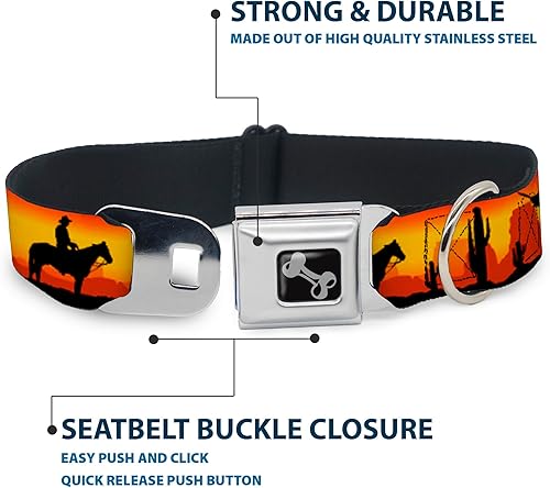 Miniatura 4 de Buckle-Down Silueta de vaquero de 15-26 pulgadas, rojo paisaje occidental, hueso de collar de perro negro, grande, 1 pulgada de ancho, se adapta a