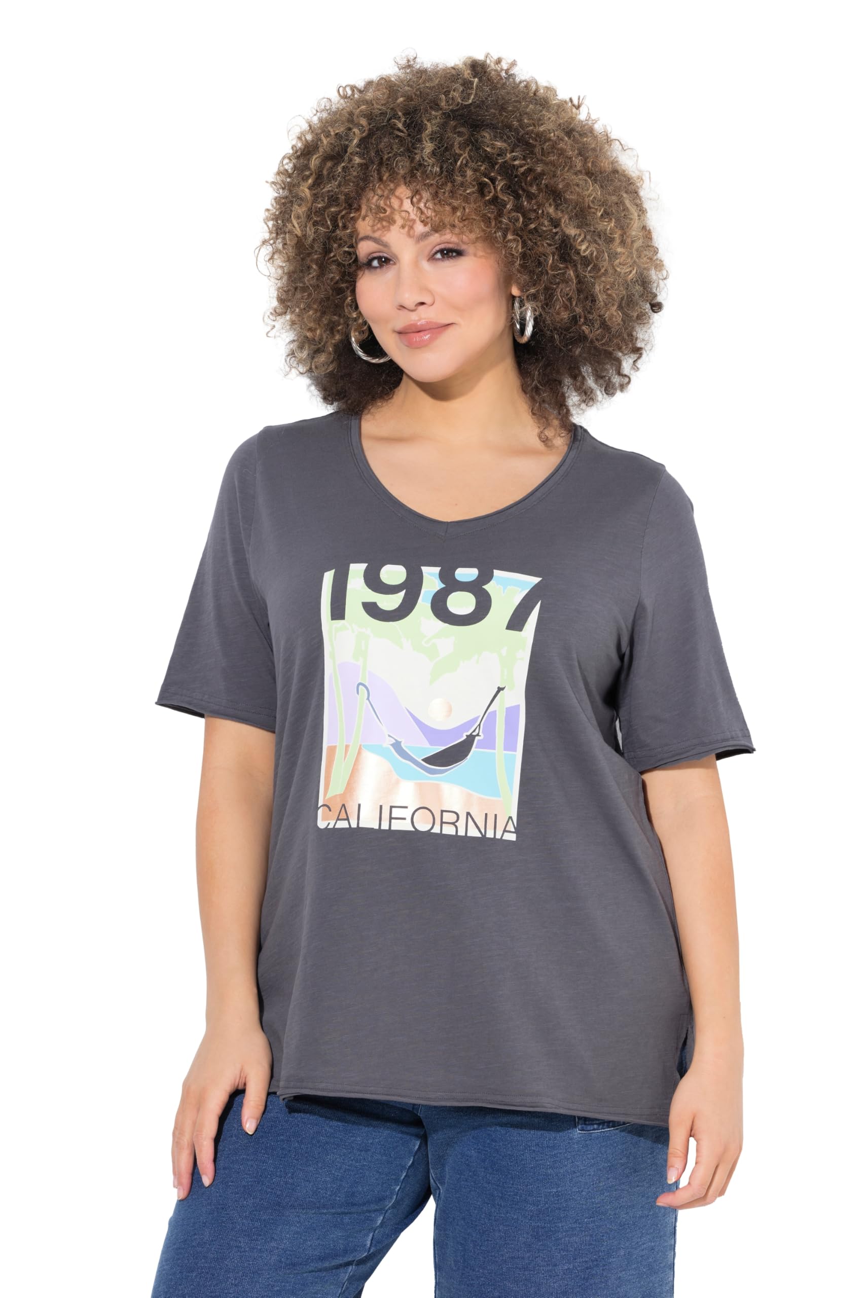 Ulla Popken Damen große Größen Übergrößen Plus Size T-Shirt, California, V-Ausschnitt, Halbarm 838715