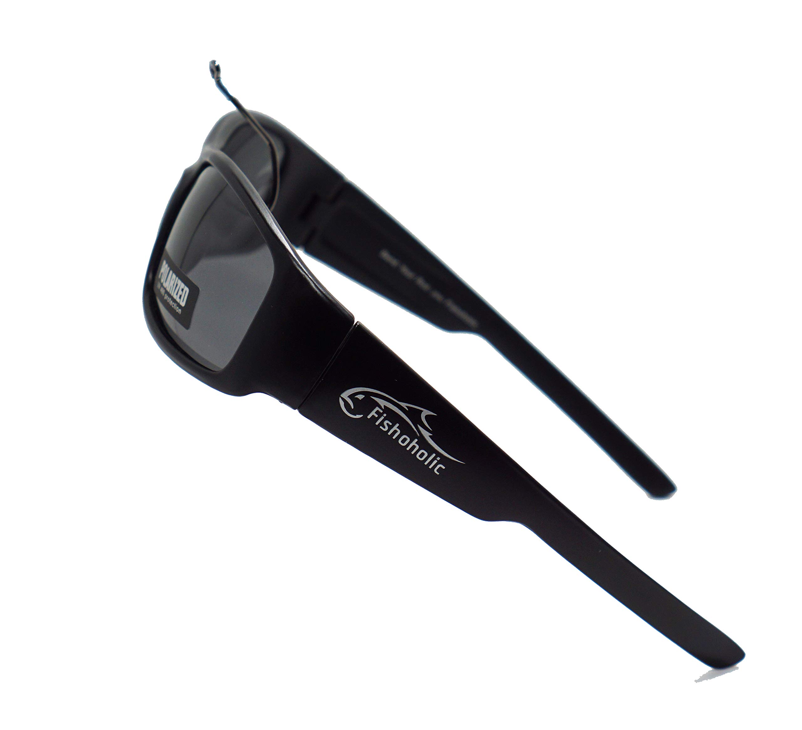 Fishoholic occhiali da sole polarizzati da pesca (montatura nera opaca con lente nera opaca) con custodia rigida e custodia 100% protezione UV, miglior regalo per pescatori, papà, ecc.