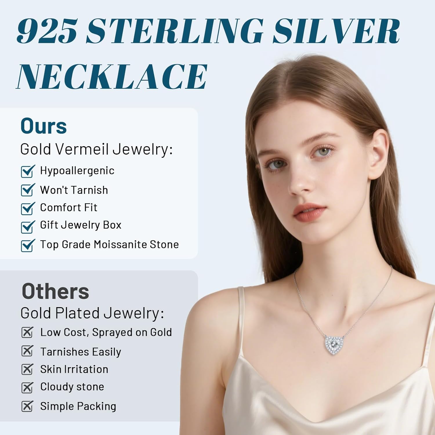 Moissanite Necklace for Women, Lab Grown Heart Diamond Necklace, GRA Certified Moissanite Pendant, 16"+2" Adjustable S925 Sterling Silver Chain, Gift for Her Christmas Birthday - Image 5