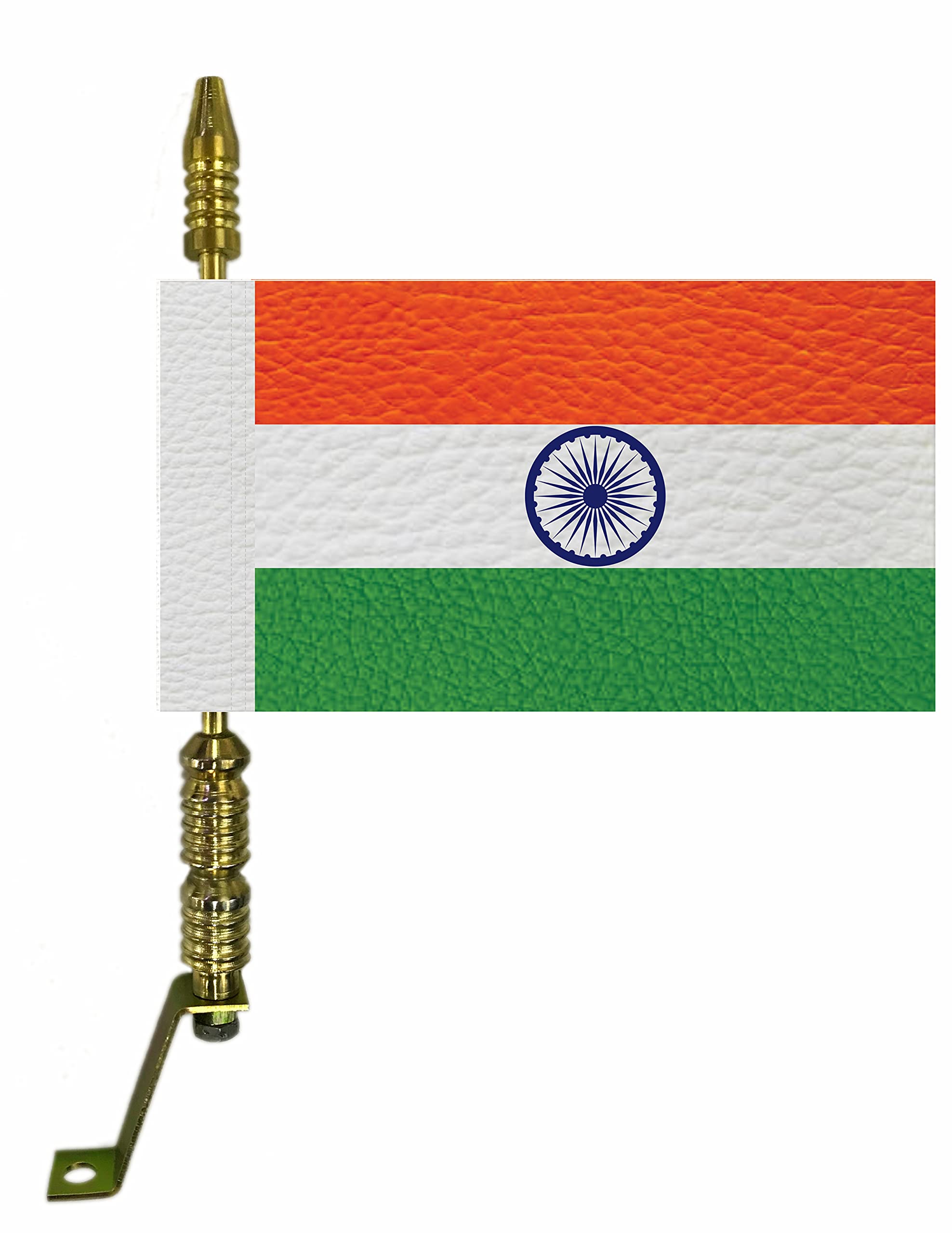 EncoreAuto Golden Car Flag Rod with Bracket and Leather Indian Flag for All Cars & Bikes, 11 inches