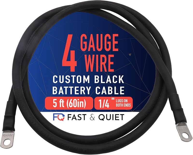 Cabo de bateria 4 AWG Fast & Quiet em cobre puro com terminais – fio preto de 1,52 m