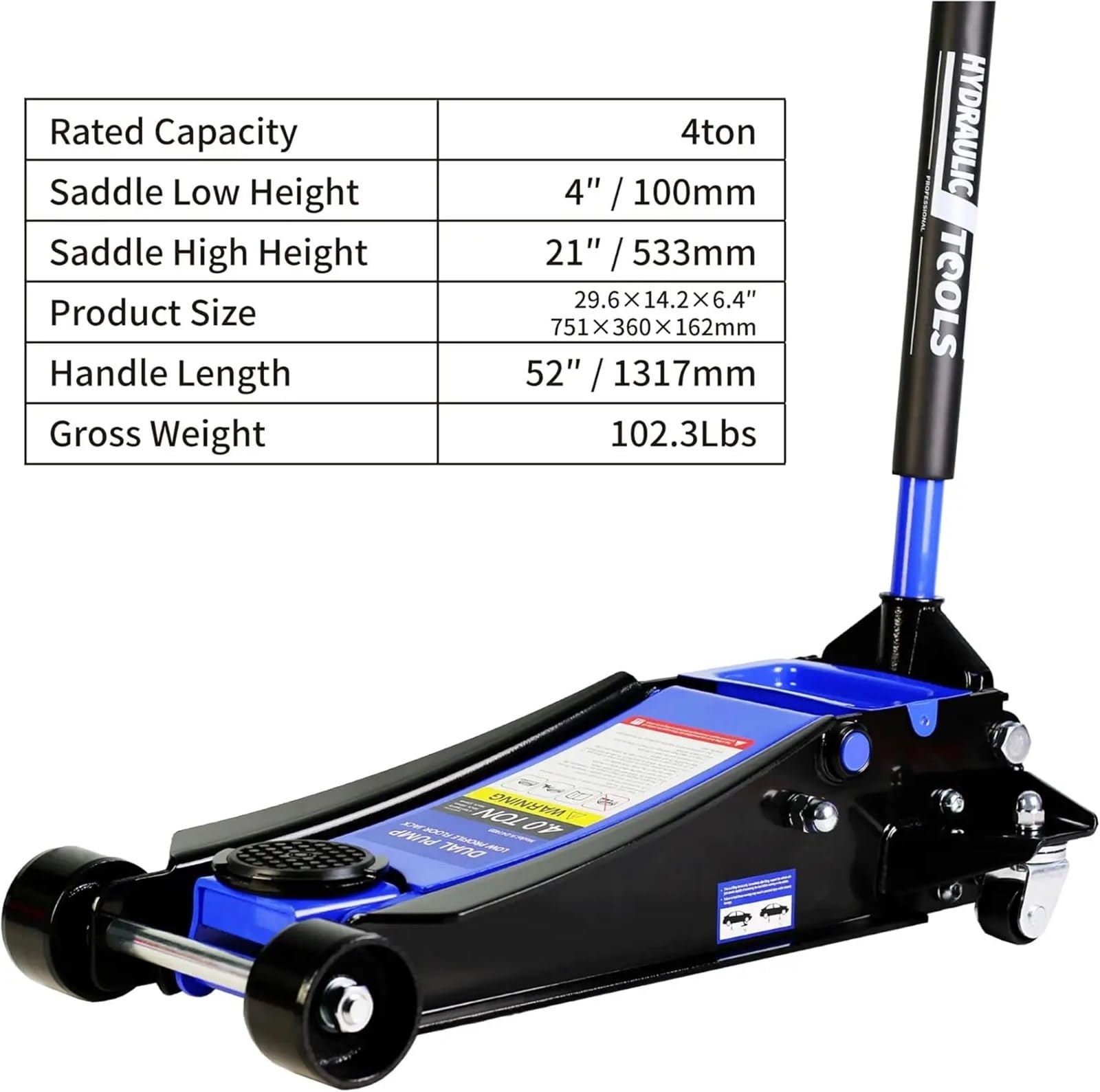 Podnośnik podłogowy 4 tonowy niskoprofilowy podnośnik podłogowy samochodowy podnośnik hydrauliczny z podwójnym tłokiem zakres podnoszenia 10 cm - 53 cm (czerwony)