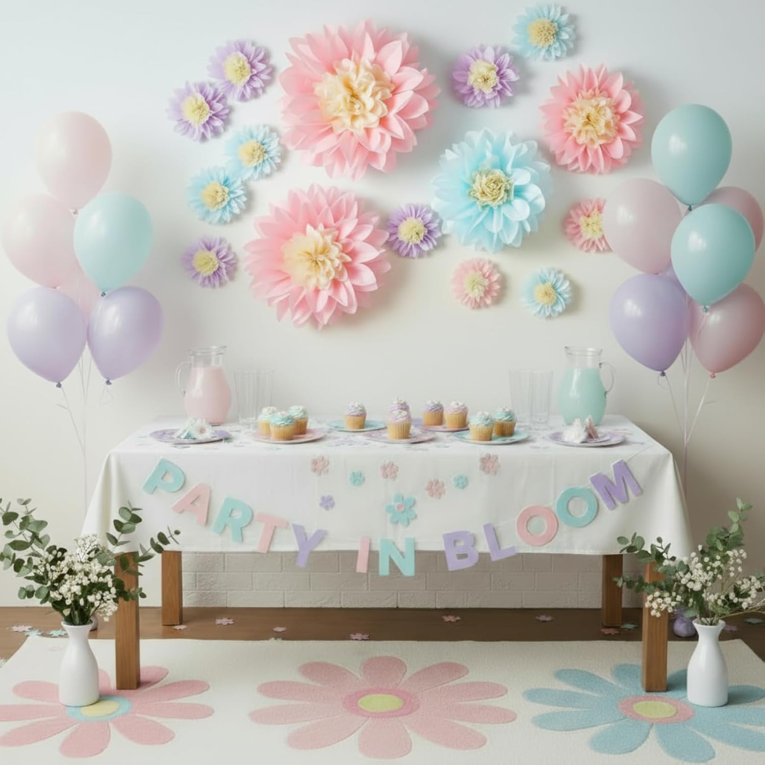 Giegxin 24 PCS Daisy Tissue Paper Pom Poms Party Decorations Colorful Hanging Paper Flowers for Wall Ceiling Decor,DIY Spring Summer Floral Party Decor for Birthday Wedding Baby Shower(Morandi)