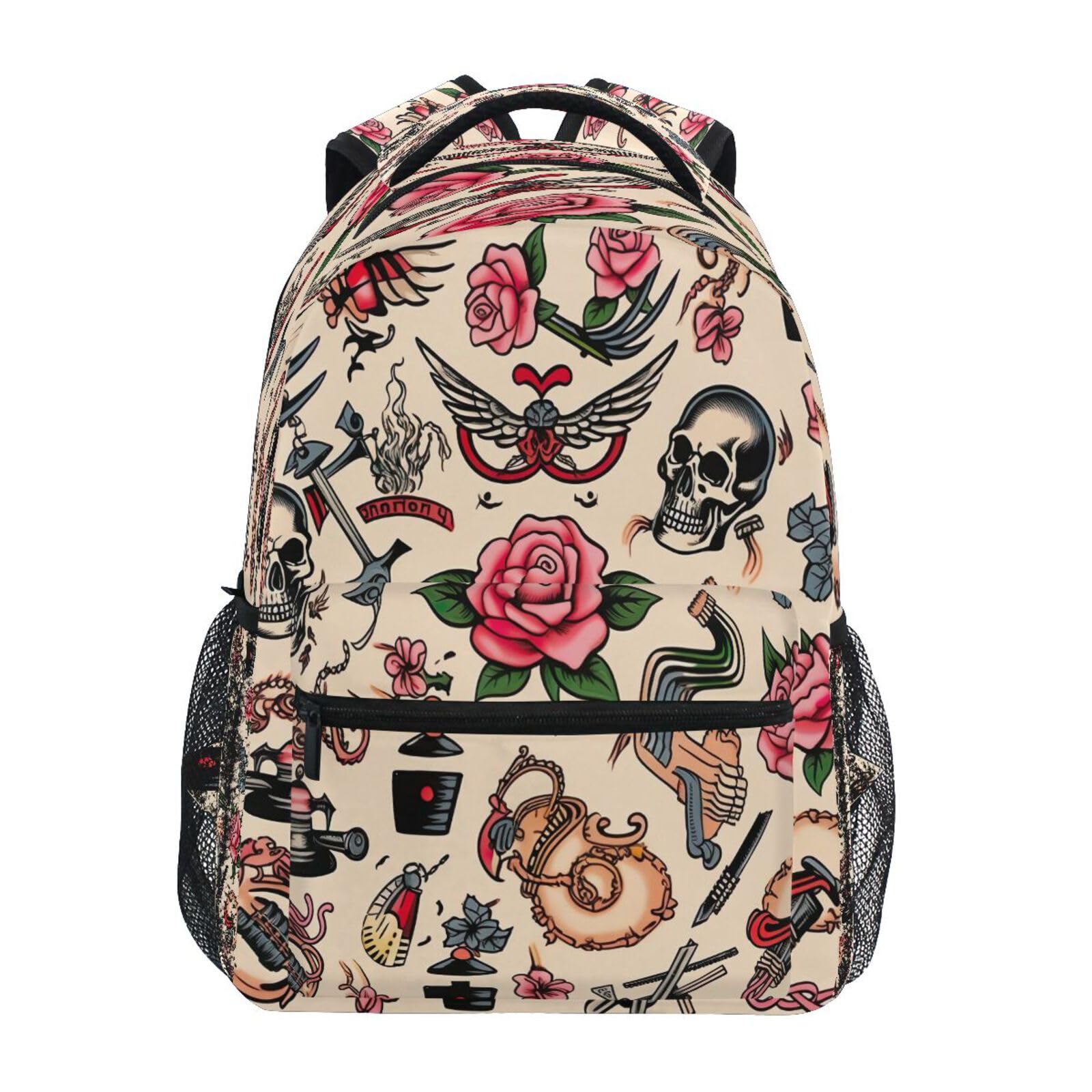 Haskirky Tattoo Print Laptop Backpack Lightweight Waterproof College Backpacks Casual Travel Daypack Backpacks for Men Women