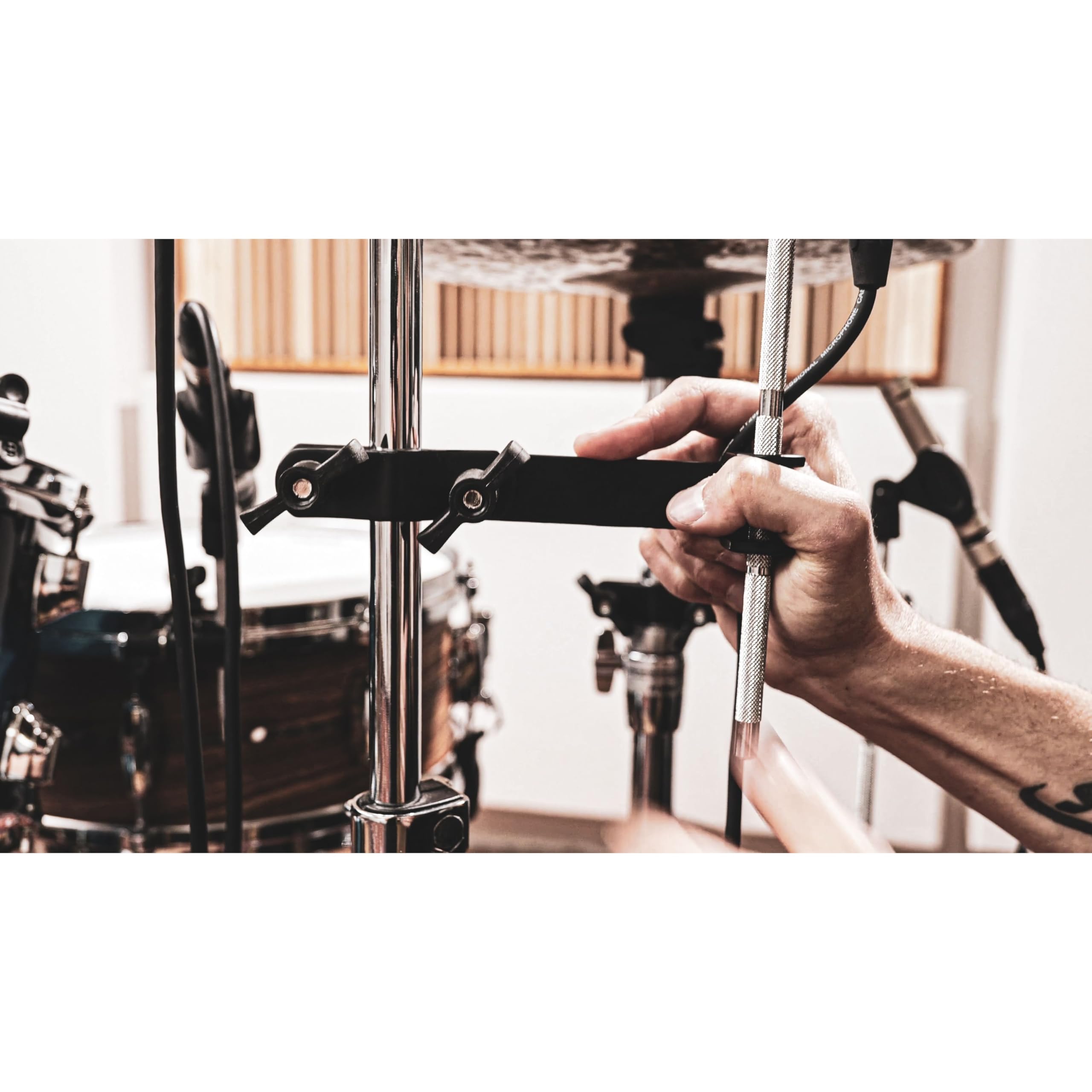 Meinl Percussion MPMCS - Set di supporti per microfono per vasca con morsetti multipli, aste corte e controdado