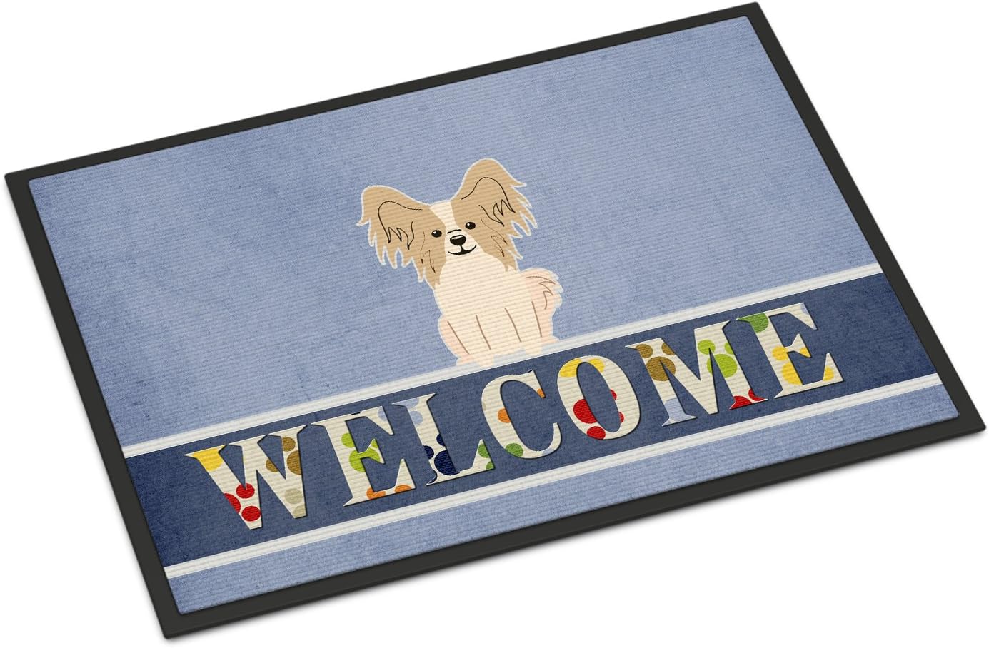 Caroline's Treasures BB5658MAT Papillon Sable White Welcome Doormat 18x27 Front Door Mat Indoor Outdoor Rugs for Entryway, Non Slip Washable Low Pile, 18H X 27W