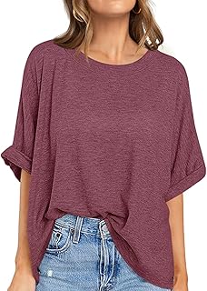UEU Women Oversized T-Shirt Summer Casual Loose Fit Short Sleeve Basic Tops Workout Gym Tee Shirt