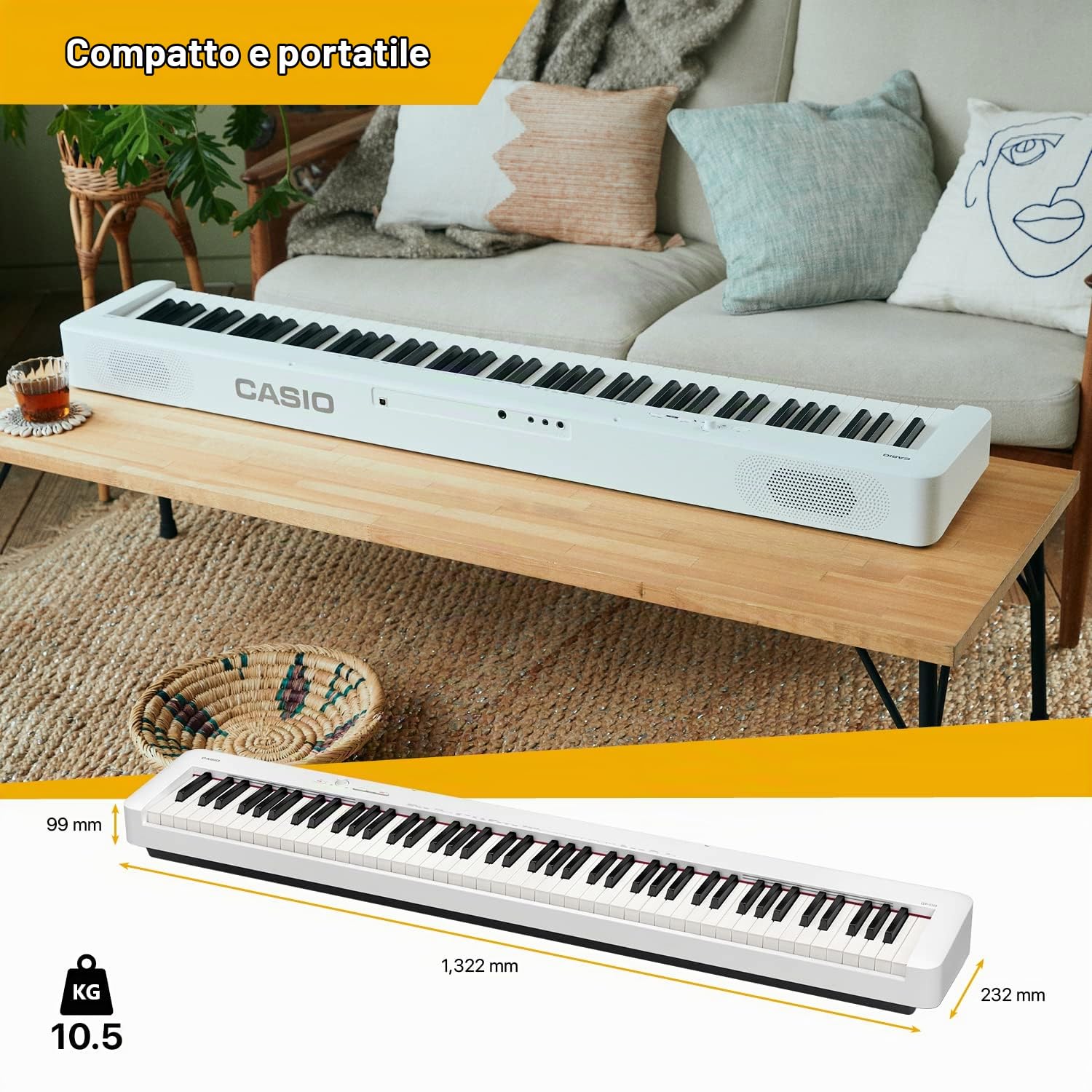 Casio CDP-S110BK Pianoforte digitale con 88 tasti pesati, bianco & Tiger Supporto per tastiera KYS77-BK con telaio a X, pieghevole e regolabile in altezza - Sable