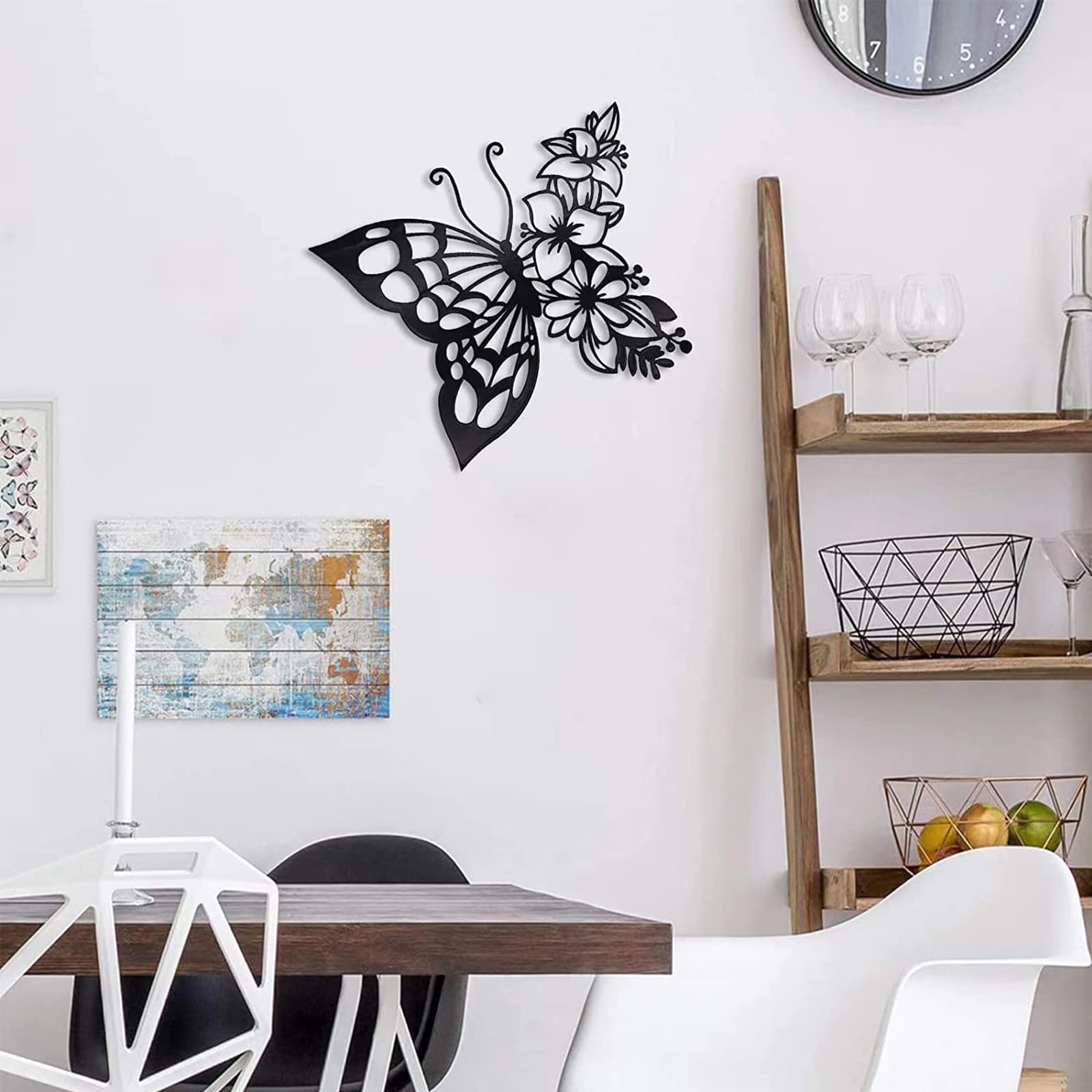 URCHUZE Black Metal Butterfly Flower Wall Decor - Image 4