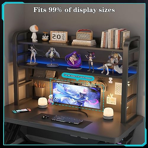 Miniatura 8 de TedmAr Estantería de escritorio para computadora, organizador de 2 niveles con 8 kits de almacenamiento, estante de metal multiusos para escritorio,