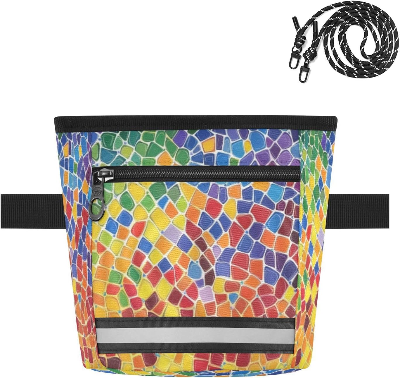 Kigai Multicoloured Blocks Dog Treat Pouch for Training, Hands-Free Treat Bag with Magnetic Closure, Adjustable Waist Belt & Reflective Strip, Waterproof Puppy Snack Reward Bag for Pet Walking