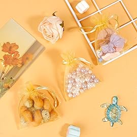 Organza Bags, Gold Organza Bags, 100Pcs, Sheer Organza Bags 3 x 4 inch, Jewelry Gift Bags, Party Favor Bags with Drawstring, Mesh Gift Pouches Mini Candy Bags for Wedding Birthday Party