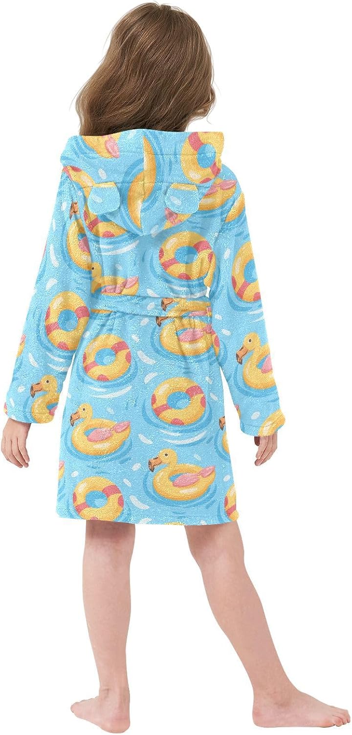 senya Swimming Ring Pool Duck Toddler Hooded Bathrobe Kids Soft Plush Bath Towel Robes for Boys Girls 2-12 Years