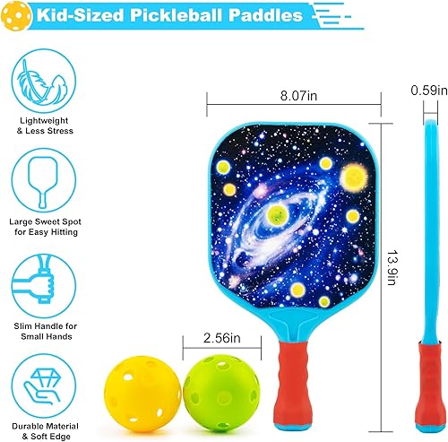 Miniatura 7 de Foayex Juego de 2 palas de pickleball para niños, juegos al aire libre, juguetes para patio, playa, piscina, campamento, viajes, regalos de