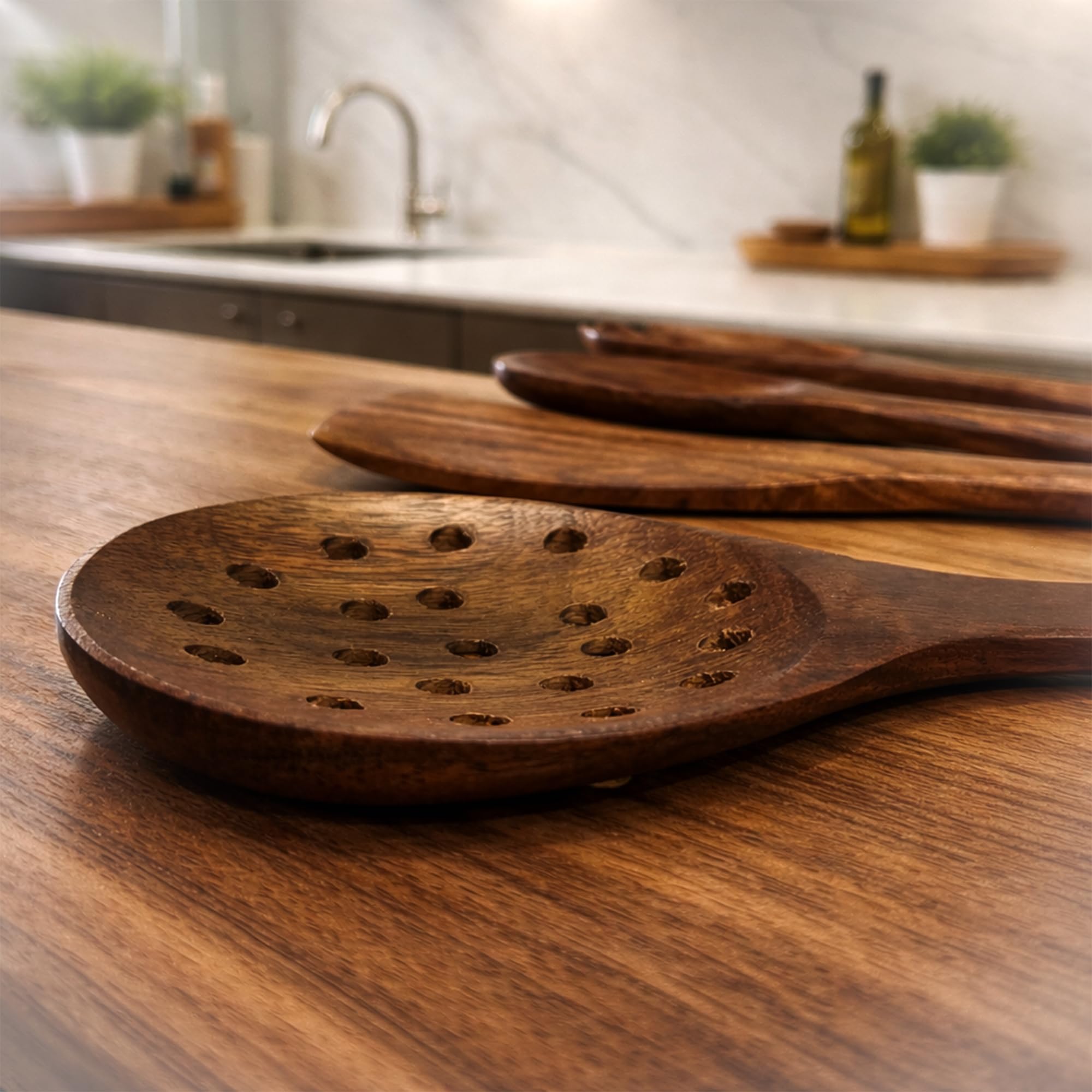 Kochutensilien-Set aus Holz – Löffel und Spatel aus natürlichem Holz für antihaftbeschichtetes Kochgeschirr, hitzebeständige Küchenhelfer (6er-Set) Weihnachten, Neujahr, Erntedankfest