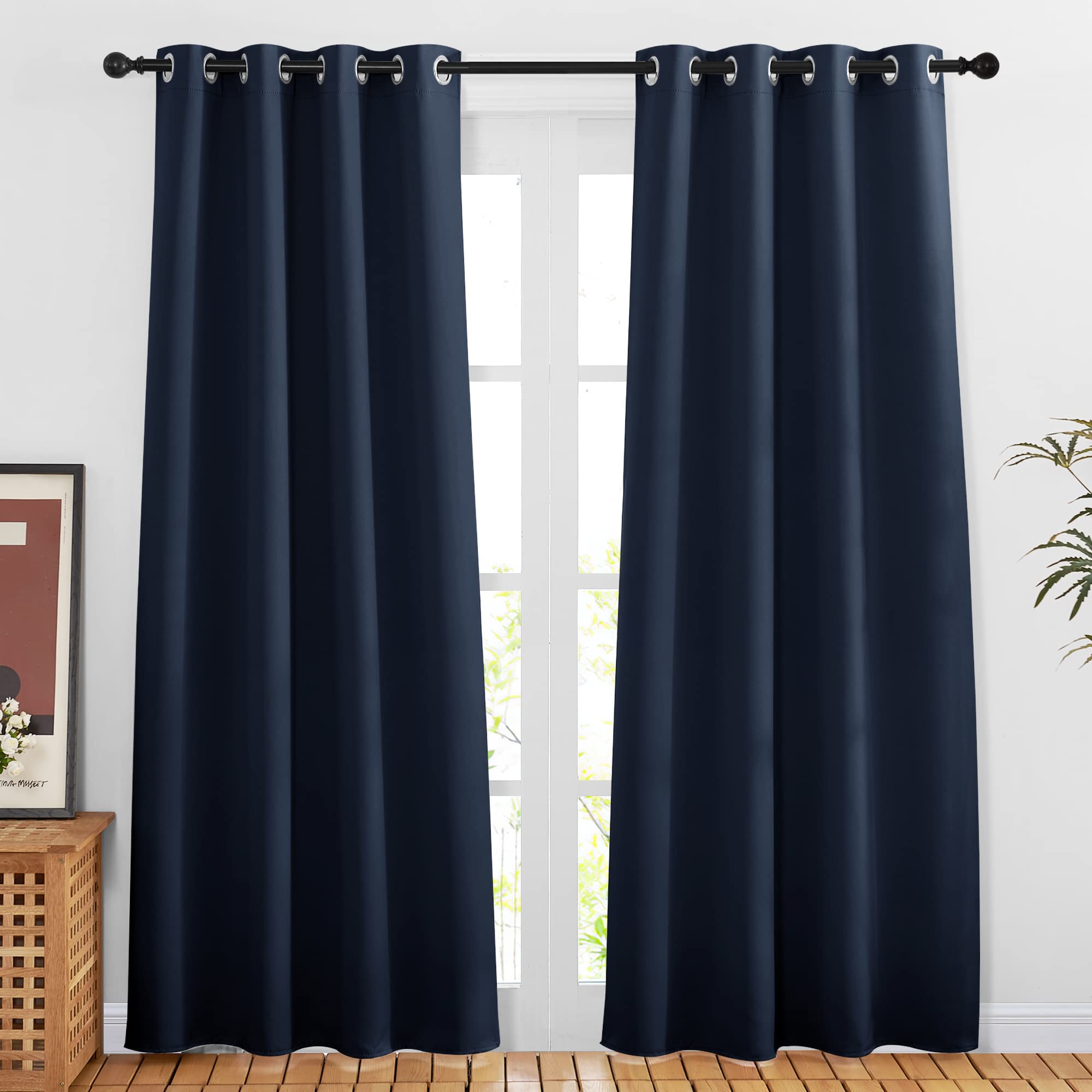 NICETOWN Navy Blue Blackout Window Curtains for Doorway - Privacy Window Treatment Energy Saving Thermal Insulated Room Darkening Grommet Panels for