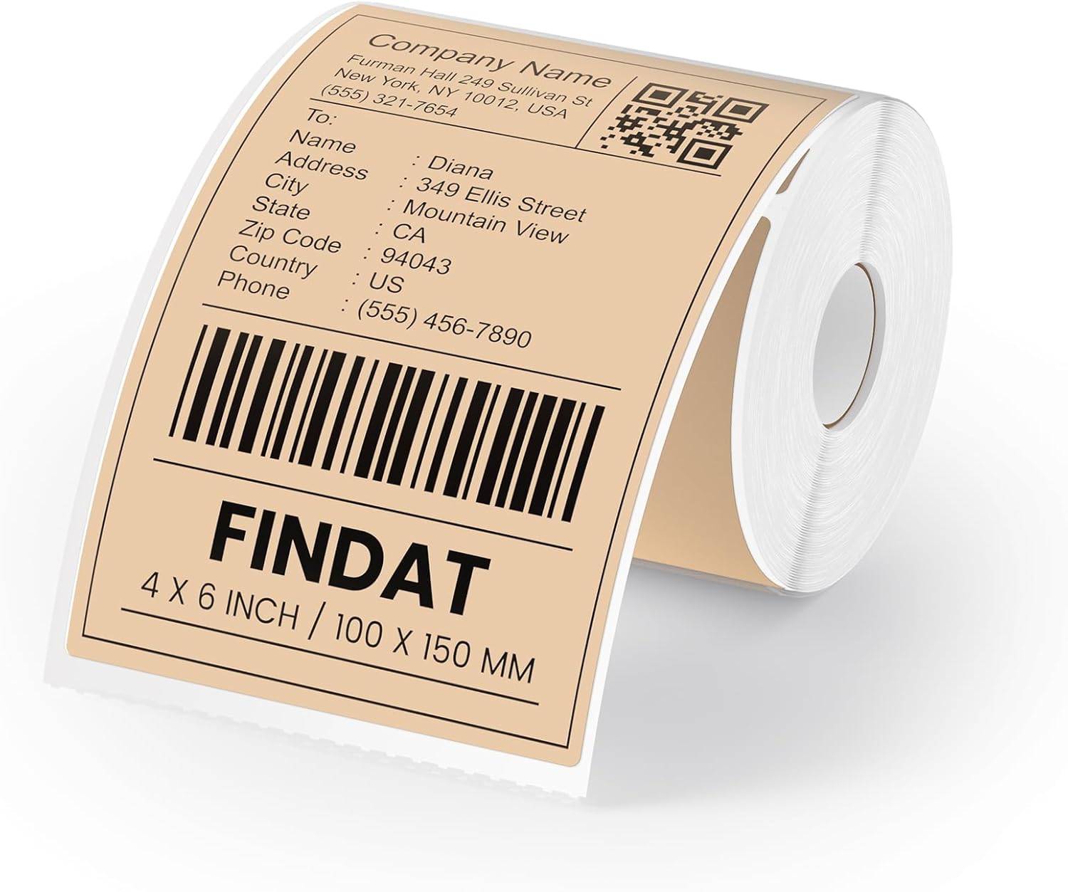 4×6 Direct Thermal Printer Labels Khaki Vinyl Shipping Labels Square Waterproof Self-Adhesive Perforated Mailing Label for UPS Package Business Postage Barcode 250 PCS