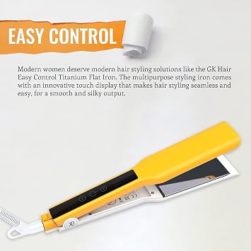GK HAIR Global Keratin Easy Control Titanium Styling Flat Iron 360 Degree Swivel Cord Auto Shutoff Professional Straightener Digital Touch Screen Large Titanium Plates Adjust 90C-232C - All Hair Types