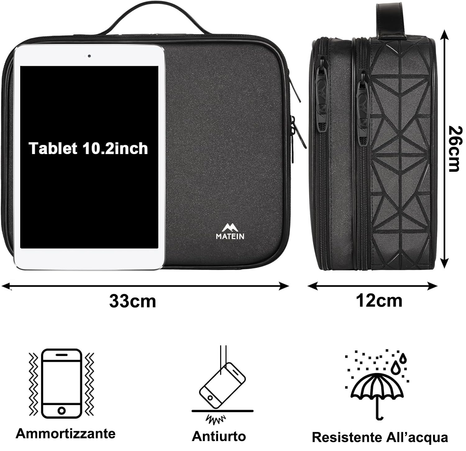 MATEIN Borsa Porta Cavi da Viaggio Grande, Organizer Cavi a Doppio Strato con Divisori Rimovibili, Impermeabile e Antiurto, per Caricabatterie, Power Bank e Accessori Elettronici, Nero