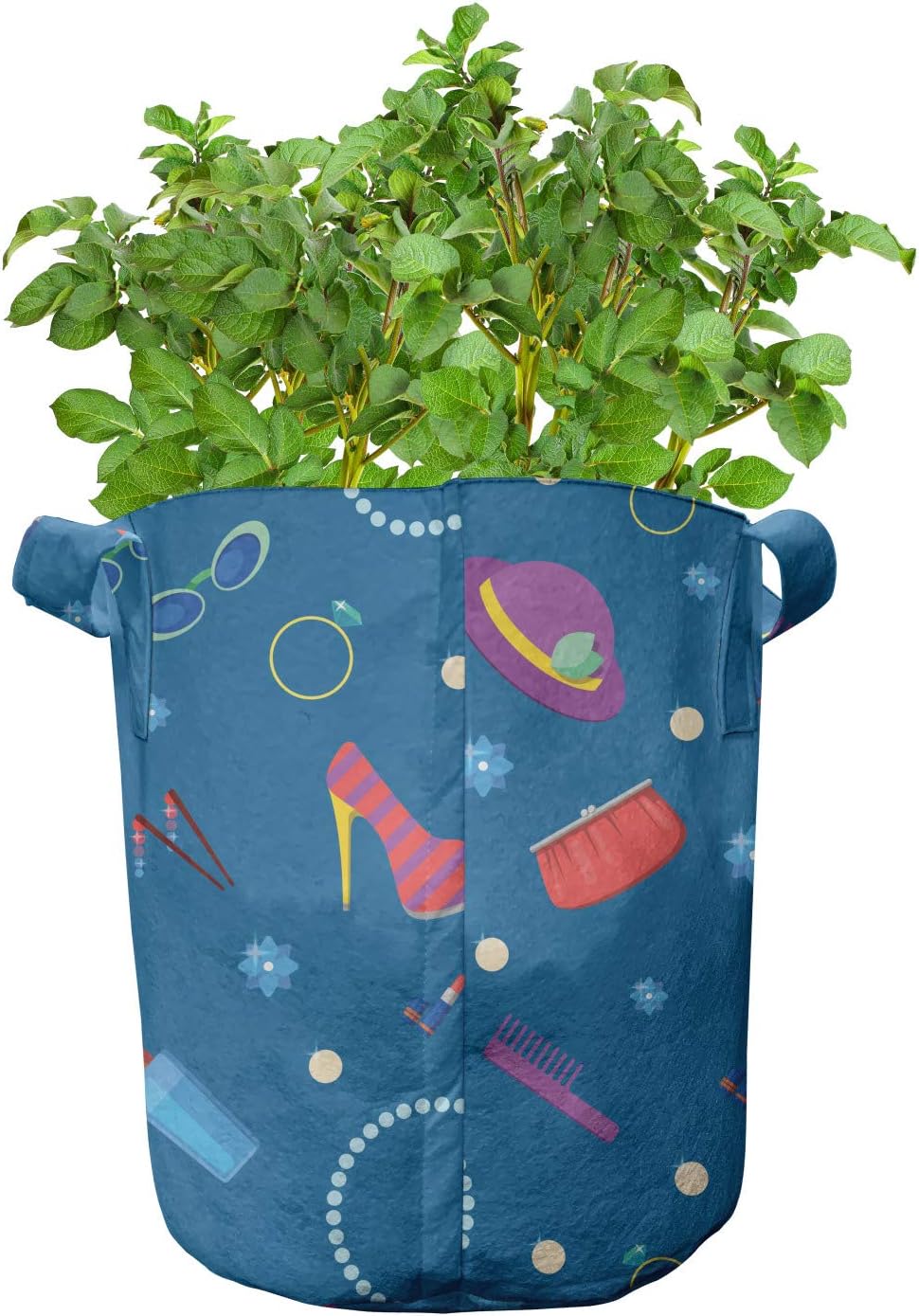 Lunarable Makeup Grow Bags 5-Pack, High Heels and Accessories, Heavyduty Fabric Pots with Handles for Plants, 7 Gallon, Multicolor