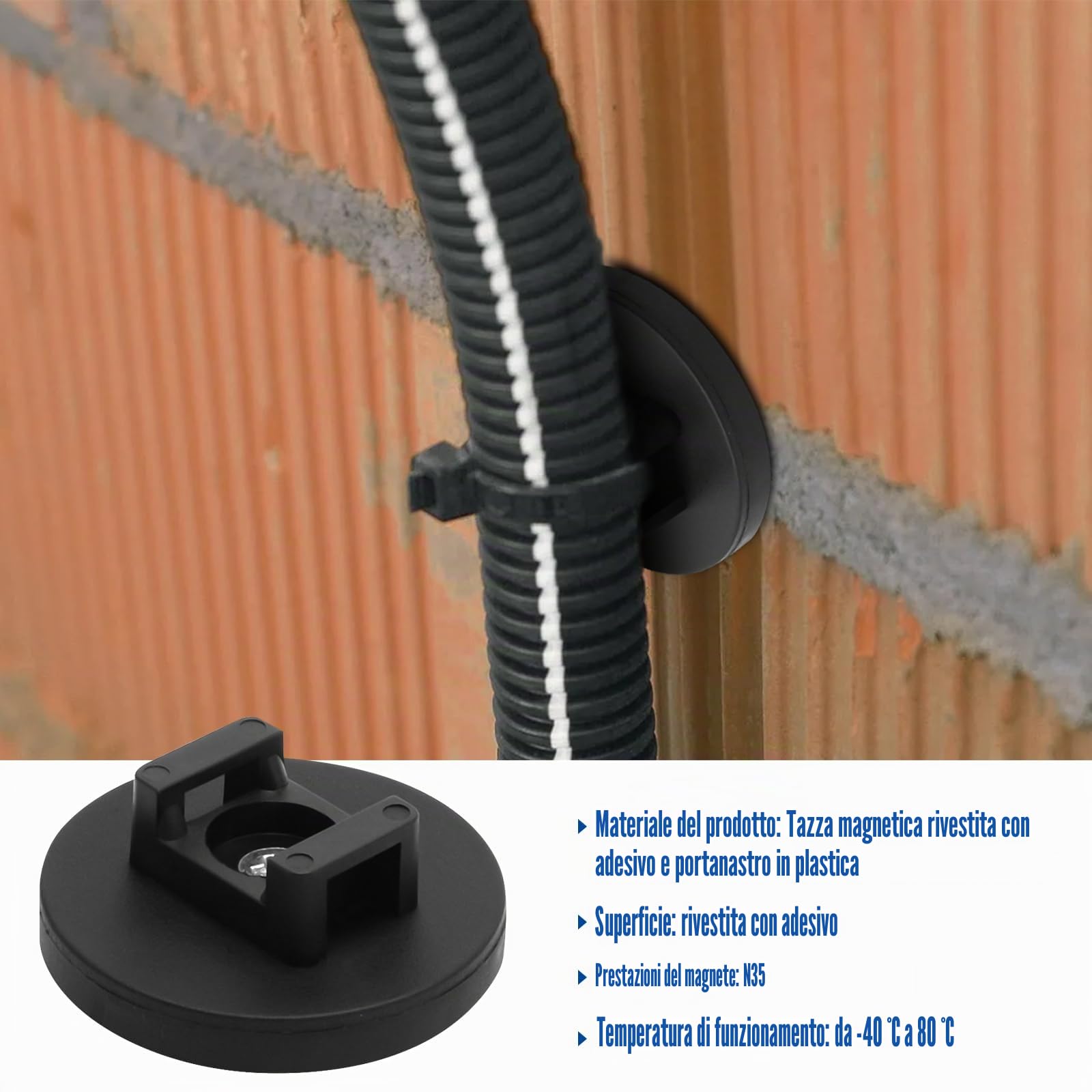 20 supporti magnetici con fascette per cavi - Base da 43 mm - Supporto magnetico per cavi per l'organizzazione dei cavi - Forza di trazione 8,5 kg