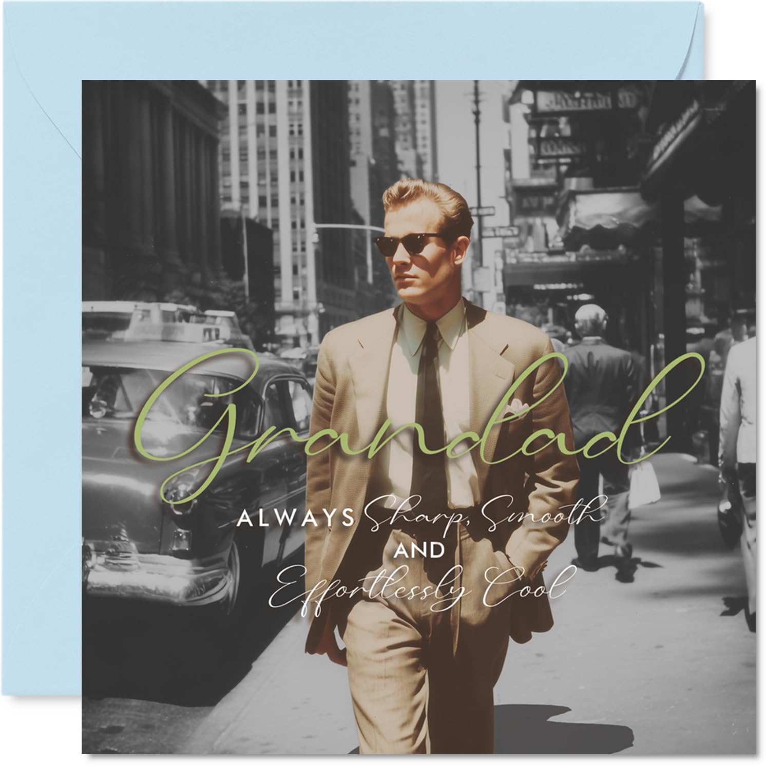 Playful Birthday Card for Grandad - Effortlessly Cool Grandad Vibes - Vintage Photo with Sharp, Smooth Style, Father's Day - 145mm Square, Envelope Included